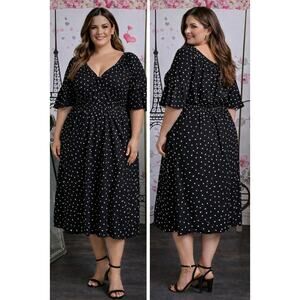 #150 MSRP $32 NWT AVA & VIV HEART PRINT FLUTTER SLEEVE MIDI DRESS ♡SIZE 2X♡